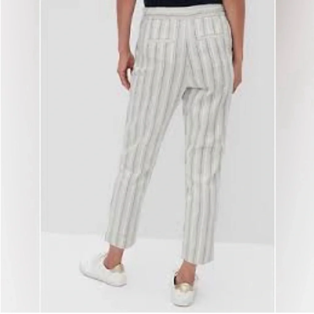Banana Republic Hayden Blue and White Striped Cropped Pants Linen Blend Sz 6